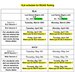 VLA RICAS Schedule 